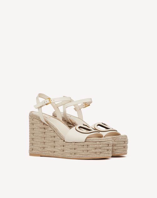 Valentino Garavani - Vlogo Calfskin Cut-out Wedge Sandal 110mm - Ivory/antique Brass - Woman - Espadrilles And Wedges