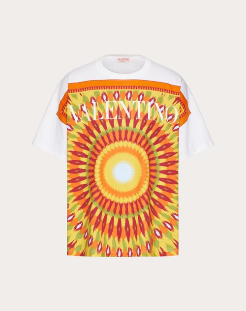 Valentino - Cotton T-shirt With Round Rain Print - Orange/multicolor - Man - Men Valentino Escape 2022 Collection