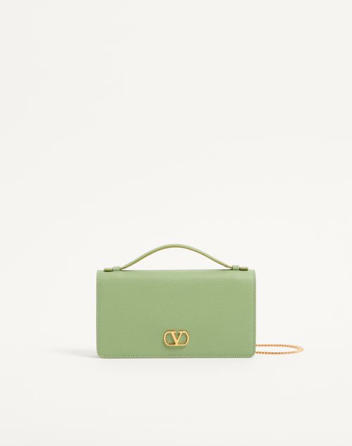 Valentino Garavani - Vlogo Signature Grainy Calfskin Wallet With Chain - Mint - Woman - Wallets And Small Leather Goods