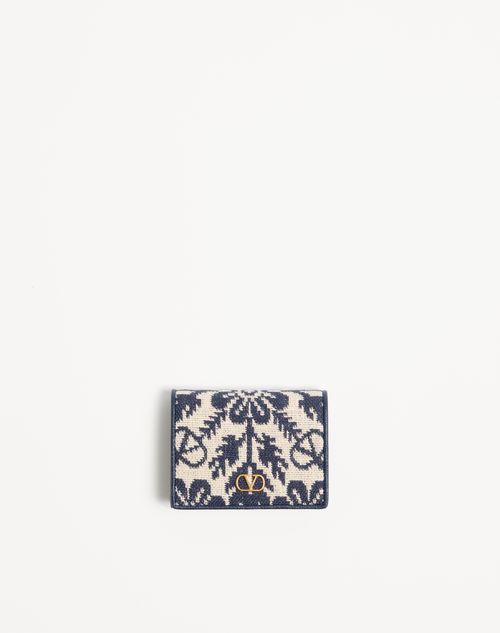 Valentino Garavani - Vlogo Signature Wallet In Jacquard Fabric With Floral Pattern - Blue/ivory - Woman - Wallets And Small Leather Goods