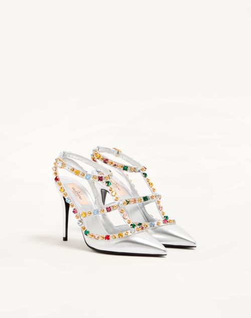 Valentino Garavani - Rockstud Décolleté In Laminated Nappa With Cabochon And Crystals 100mm - Silver - Woman - Woman Shoes Sale