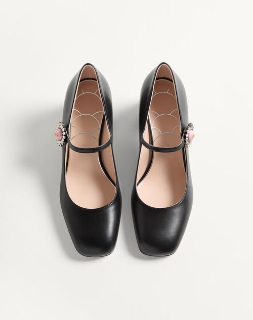 Valentino Garavani - Mary-jane Preshoes Pumps In Kidskin With Jewel Button 55mm - Black/crystal/pink - Woman - Woman Private Promotions