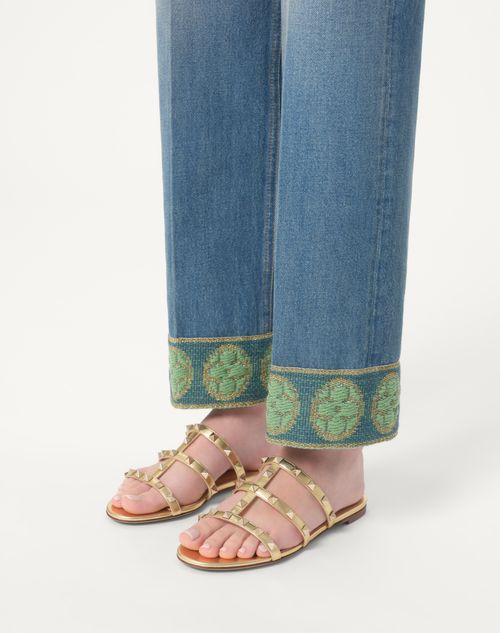Valentino Garavani - Rockstud Laminated Nappa Slide Sandal - Antique Brass - Woman - Rockstud Sandals - Shoes