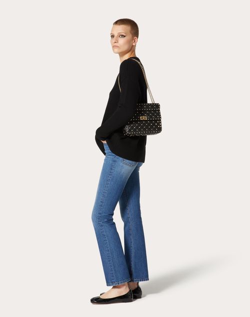 VALENTINO GARAVANI: Rockstud Spike bag in quilted denim - Blue