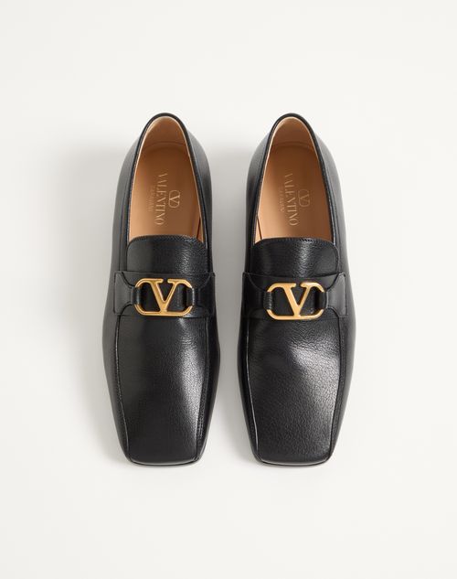 Valentino Garavani - Vlogo Signature Kidskin Moccasin - Black - Man - Loafers And Driver