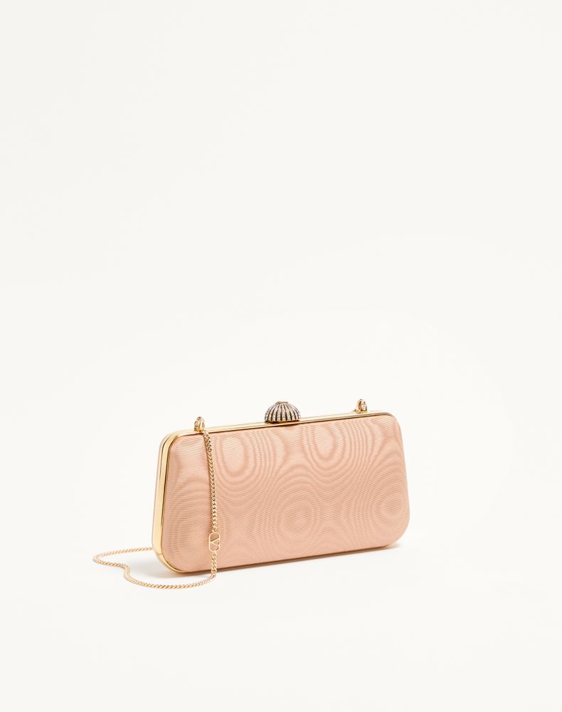 Valentino Garavani Carry Secrets Minaudiere In Moiré Fabric Woman Pink/Crystal Uni