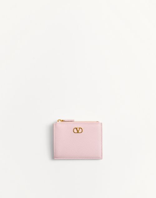Valentino Garavani - Vlogo Signature Grainy Calfskin Card Holder - Rose Quartz - Woman - Wallets And Small Leather Goods