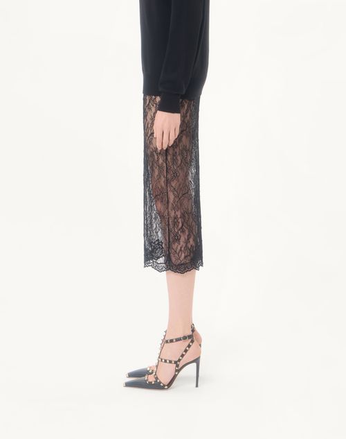 Valentino - Gonna Midi In Pizzo - Nero - Donna - Lingerie