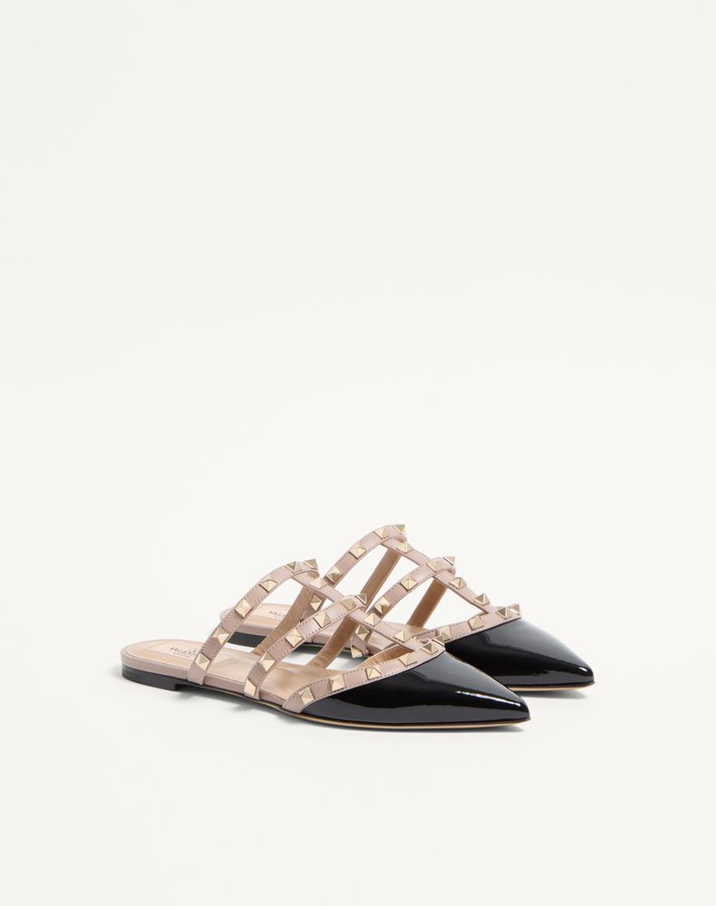 Valentino Garavani Rockstud Patent-Leather Mule Woman Black/Poudre 40.5