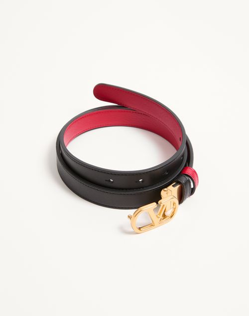 Valentino Garavani - Vlogo Signature Reversible Shiny Calfskin Belt - 20mm / 1.2 In. - Black/pure Red - Woman - Belts