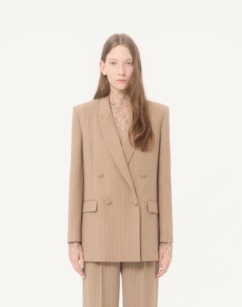 Valentino - Faded Pinstripe Jacket - Beige/ivory - Woman - Jackets And Blazers
