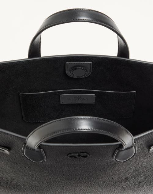 Valentino Garavani - ヴァレンティノ ガラヴァーニ アンティーブ グレインレザー ミディアム トート - ブラック - メンズ - トート