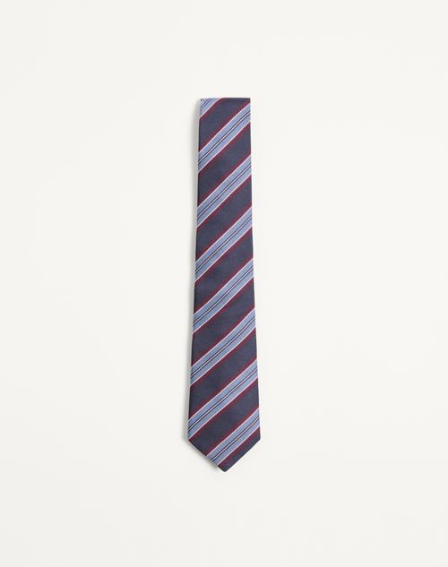 Valentino Garavani - Corbata Valentie En Jacquard De Seda Con Rayas Regimentales - Azul/rojo/celeste - Hombre - Accesorios Suaves