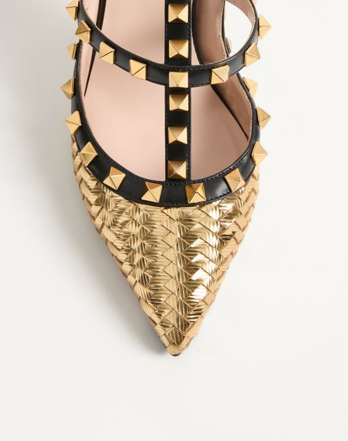 Valentino Garavani - Rockstud Pumps In Woven Laminated Nappa 100mm - Gold/black - Woman - Pumps And Slingbacks