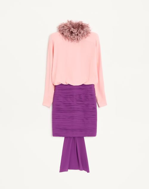 Valentino - Georgette Midi Dress With Feathers - Pink/purple - Woman - Dresses