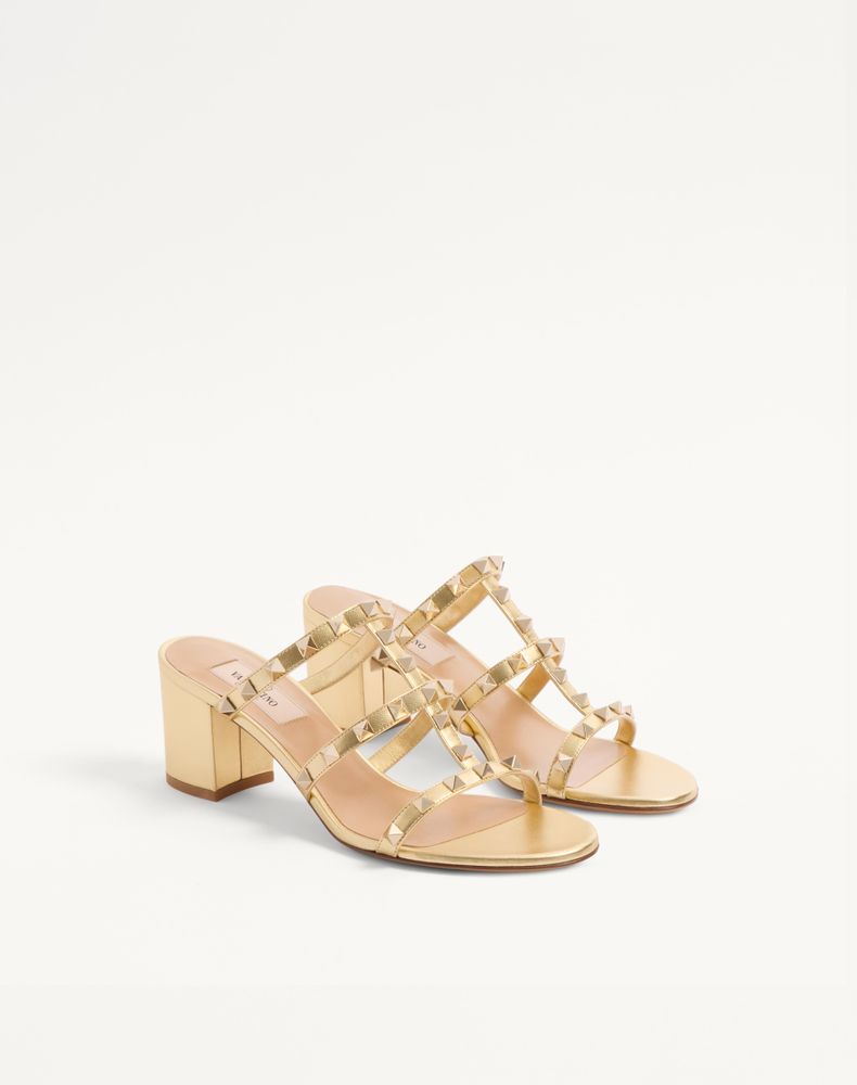 Valentino Garavani Rockstud Slide Sandal In Laminated Nappa Leather 60Mm Woman Antique Brass 38.5