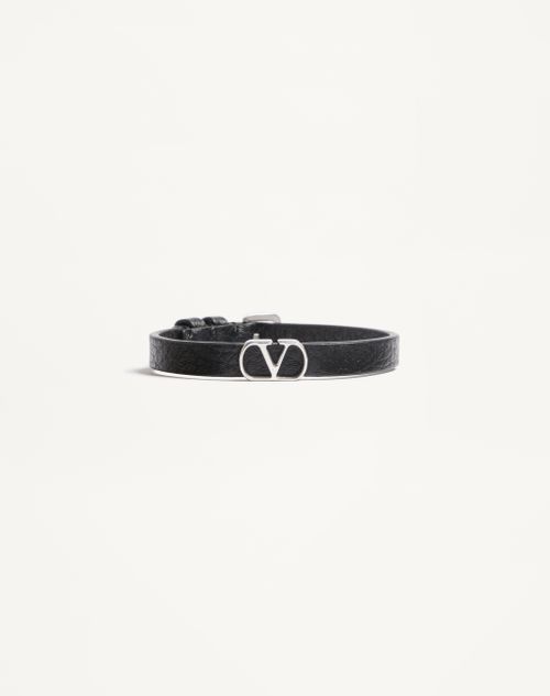 Valentino Garavani - Vlogo Signature Grainy Calfskin Bracelet - Black - Man - Jewelry