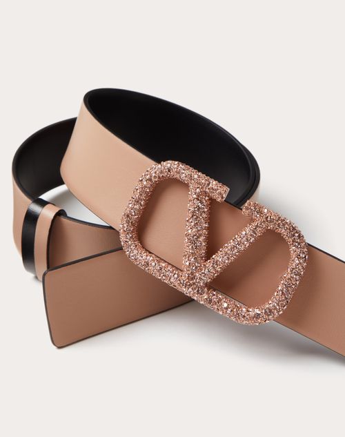 Valentino Garavani - Vlogo Signature Reversible Shiny Calfskin Belt 40mm - Rose Cannelle/black - Woman - Belts