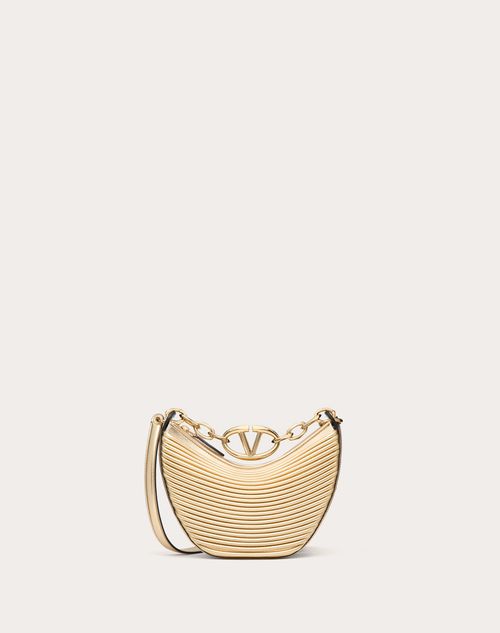 Valentino Garavani - Mini Vlogo Moon Hobo Bag In Metallic-effect Nappa Leather With Chain - Gold - Woman - Shoulder Bags