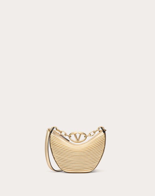 Valentino Garavani - Mini Hobo Vlogo Moon Bag In Nappa Lavorata Metallizzata Con Catena - Oro - Donna - Borse A Spalla