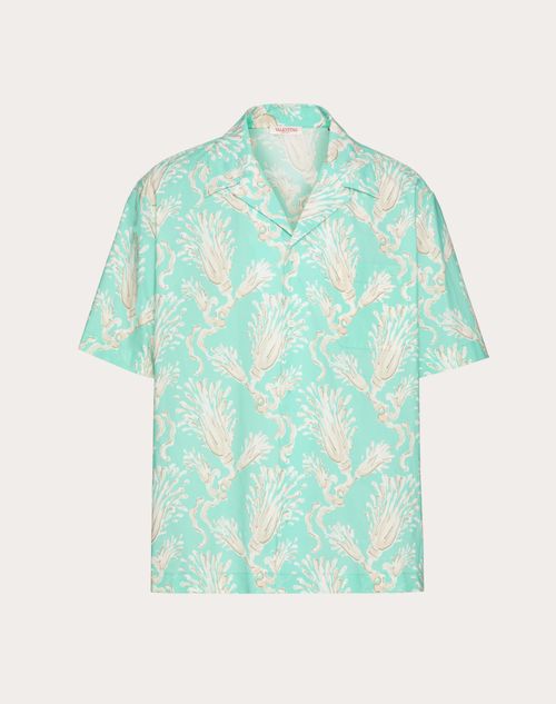 Valentino - Cotton Poplin Bowling Shirt With Metamorphos Wheatsheaf Print - Turquoise/beige - Man - New Arrivals