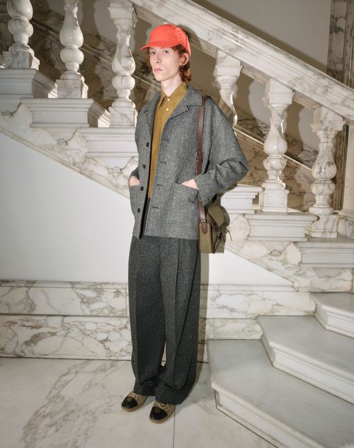 Valentino - Valentino Shirt Jacket In Boutonné Wool With Vgold - Grey - Man - Outerwear