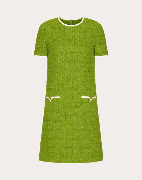 Valentino - Vestido Corto De Plain Tweed - Verde - Mujer - Vestidos