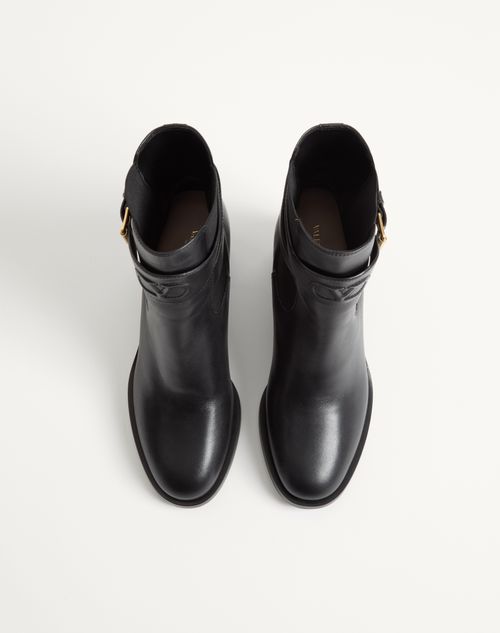 Valentino Garavani - Vlogo Embossed Calfskin Ankle Boot 75mm - Black - Woman - Boots And Ankle Boots