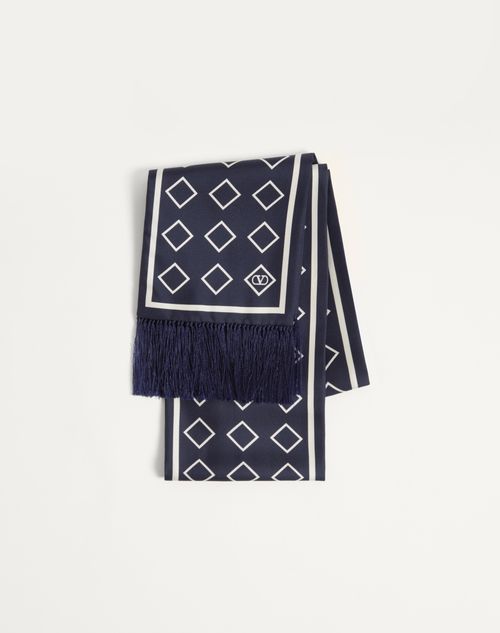 Valentino Garavani - Opticool Silk Bandeau Scarf With Fringe - Blue/ivory - Man - Soft Accessories