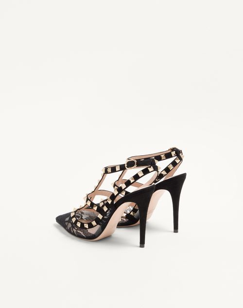 Valentino Garavani - Rockstud Lace Pump With Straps 100mm - Black - Woman - Pumps