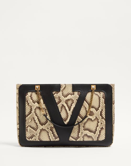 Valentino Garavani - Valentino Garavani Viva Superstar Medium Python Shopping Bag - Cream/black - Woman - Totes