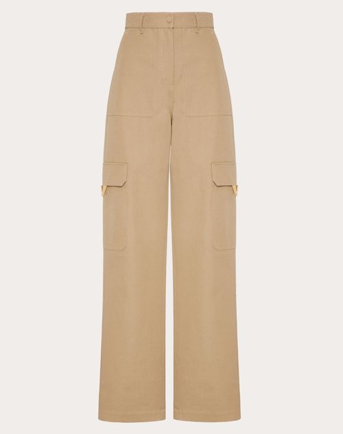 Stretch Cotton Canvas Cargo Pants for Woman in Beige