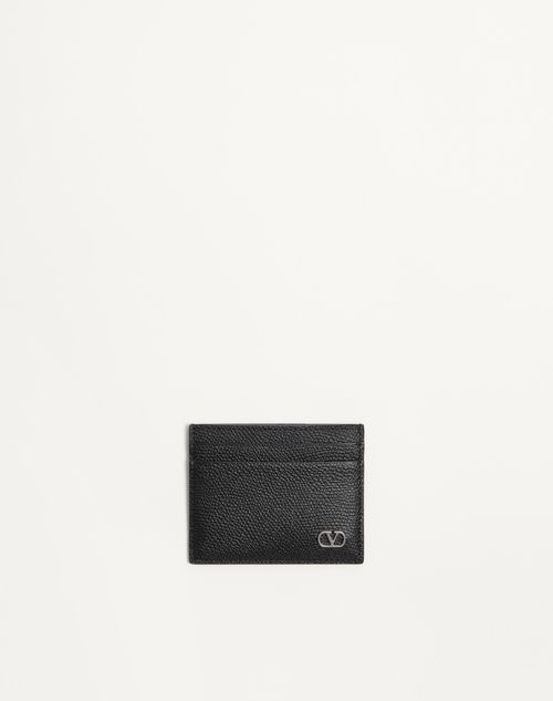 Valentino Garavani - Valentino Garavani Vlogo Signature Cardholder In Grainy Calfskin - Black - Man - Wallets And Small Leather Goods