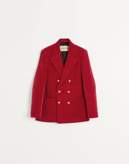 Valentino - Double-breasted Jacket In Washed Cotton-linen Velvet - Crab - Man - Coats And Blazers