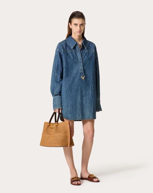 Valentino Garavani - Medium Shopping Bag In Synthetic Raffia - Biscuit/chocolate - Woman - Bags