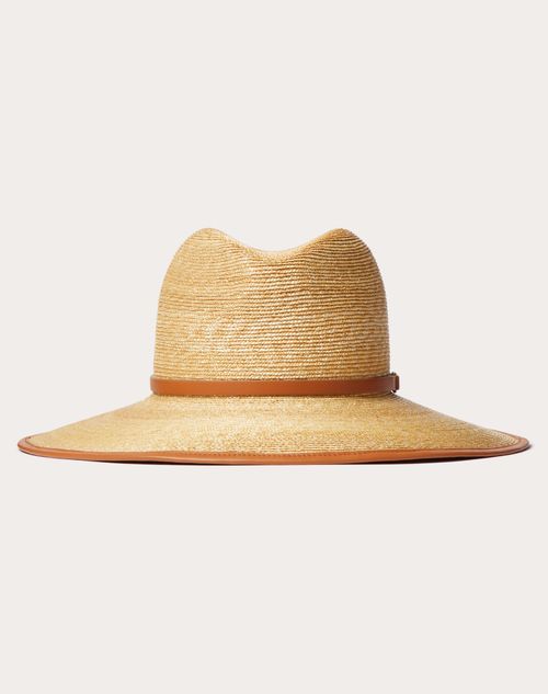 Valentino Garavani - Vlogo Signature Straw And Leather Fedora Hat - Natural/almond - Woman - Hats And Gloves