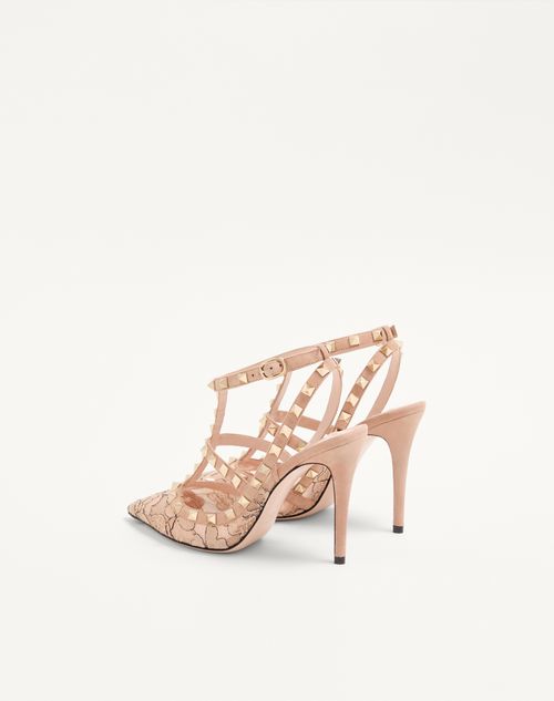 Valentino Garavani - Rockstud Lace Pump With Straps 100mm - Skin - Woman - Pumps
