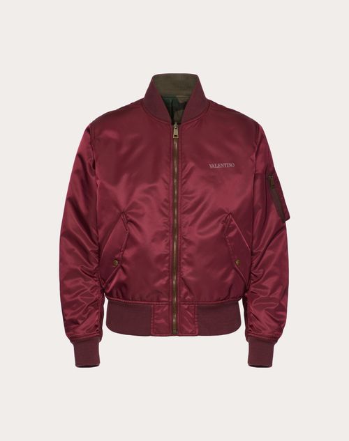 Valentino Print Reversible Nylon Bomber Jacket for Man in Maroon