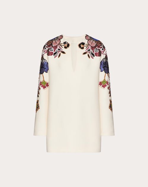 Valentino - Short Embroidered Crepe Couture Dress - Ivory/multicolor - Woman - Woman Sale