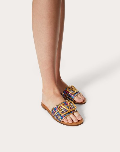 Vlogo Signature Slide Sandal In Woven Metallic Nappa for Woman in