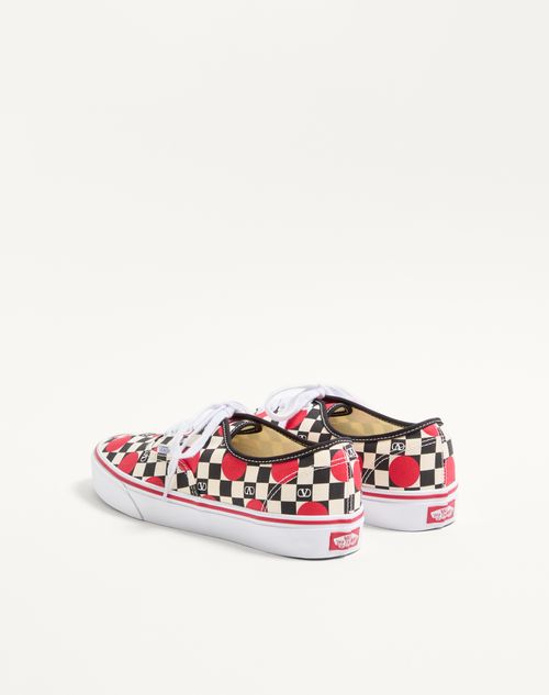 Valentino Garavani - Valentino Garavani And Vans Low-top Trainer In Fabric With Vlogo Checkerboard Print And Polka Dot Detail - Butter/black/rouge Pur - Man - Shelf - M Shoes - Vans