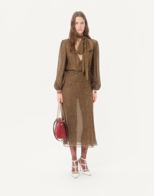 Valentino - Creponne Lamé Dress With Embroidered Fauve Eclat Print - Animal Print - Woman - Dresses