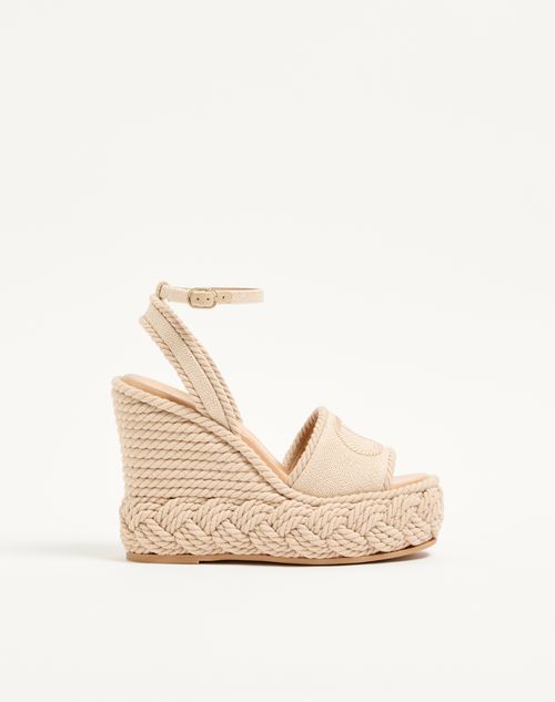 Valentino Garavani - Sandalo Zeppa Vlogo Torchon In Canvas Di Lino 130mm - Ecru - Donna - Espadrillas E Zeppe