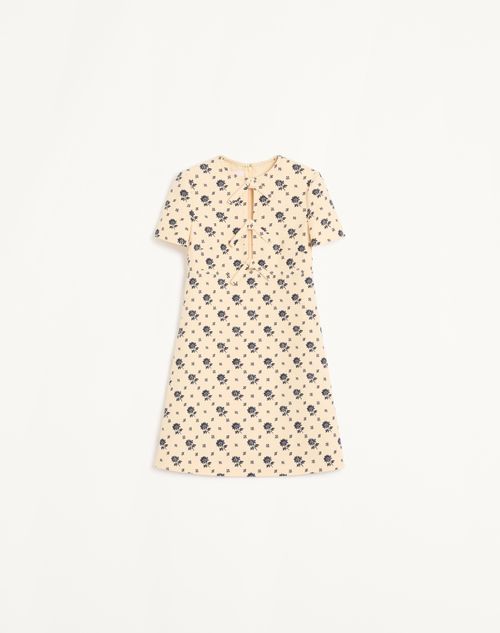 Valentino - Short Dress In Crepe Couture Fiorellino Blu Papier Floral - Latte/blue - Woman - Dresses