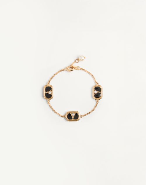 Valentino Garavani - Oval Bracelet In Metal, Enamel, Crystals And Swarovski® Pearl - Gold/black - Woman - Accessories