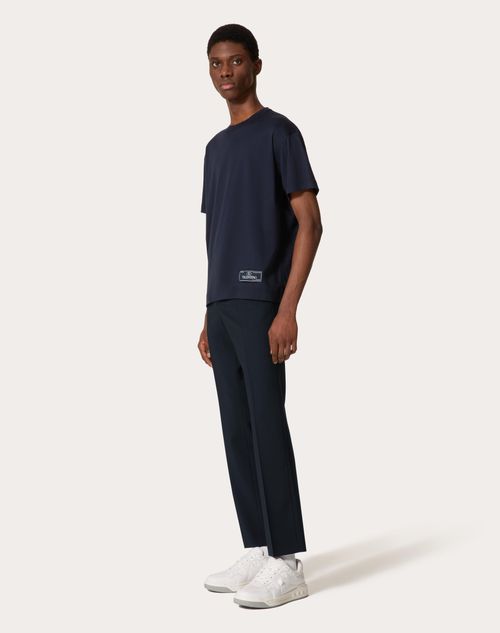 Valentino - Cotton T-shirt With Maison Valentino Tailoring Label - Navy - Man - T-shirts And Sweatshirts