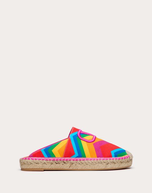 Valentino Garavani - Valentino Garavani Escape Mule In Canvas With Chevron Print24 25mm - Multicolor/pink Pp - Woman - Espadrilles - Shoes