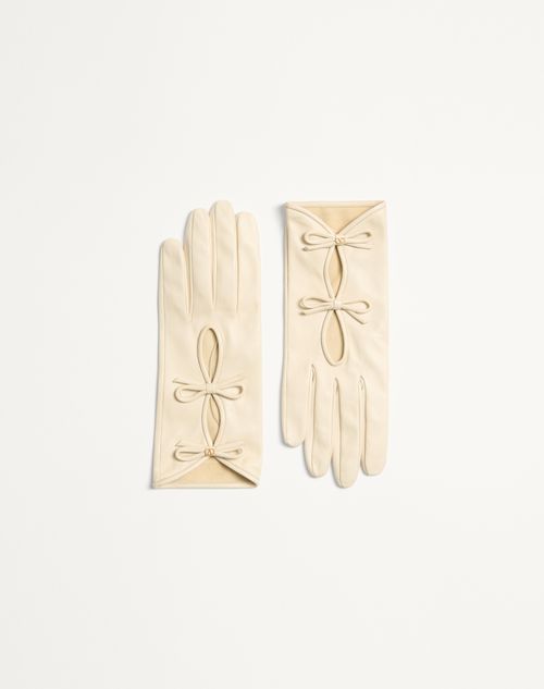 Valentino Garavani - Vlogo Signature Nappa Leather Gloves With Bows - Butter - Woman - Hats And Gloves