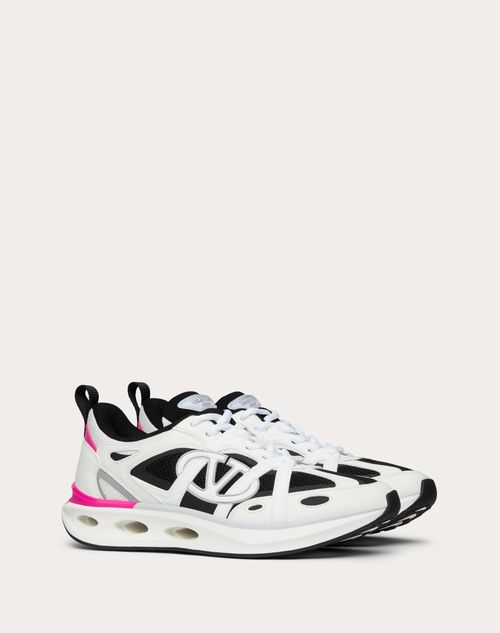 Valentino Garavani - Vlogo Easyjog Calfskin And Fabric Sneaker - White/pink Pp/black/pastel Grey - Woman - Gifts For Her