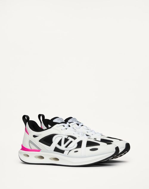 Valentino Garavani - Vlogo Easyjog Calfskin And Fabric Sneaker - White/pink Pp/black/pastel Gray - Woman - Sneakers